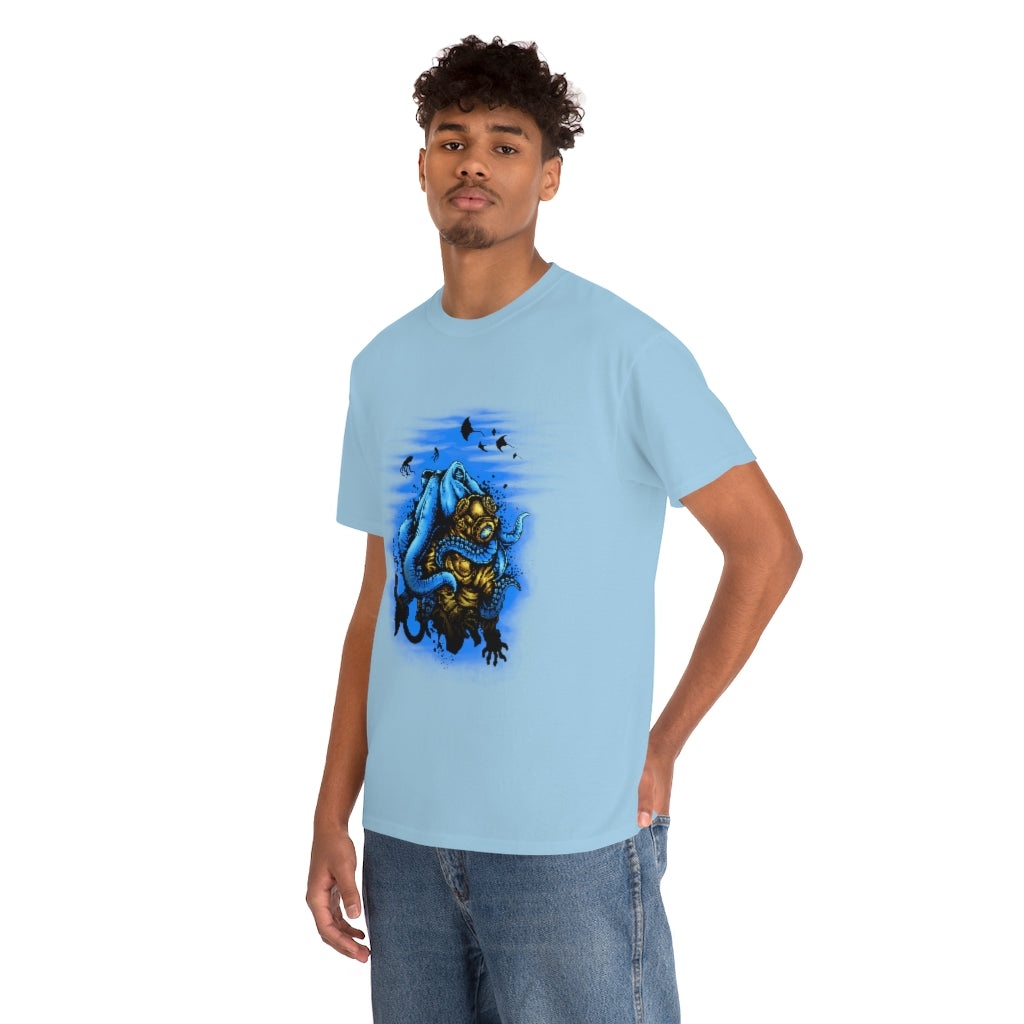 Cartoon Art - Octopus Captures Divers - Unisex Heavy Cotton Tee