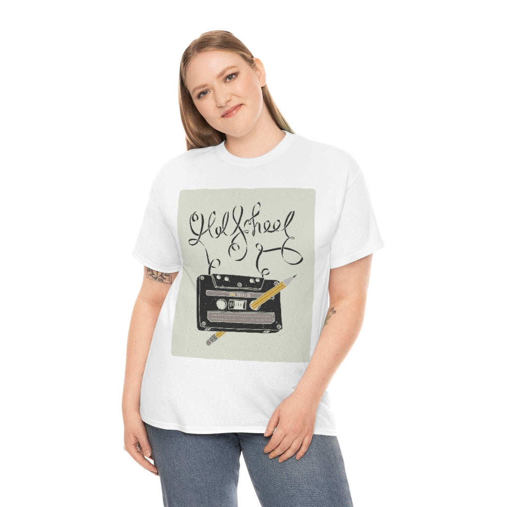 Retro - Old School Cassette Tape and Pencil - Unisex Heavy Cotton Tee