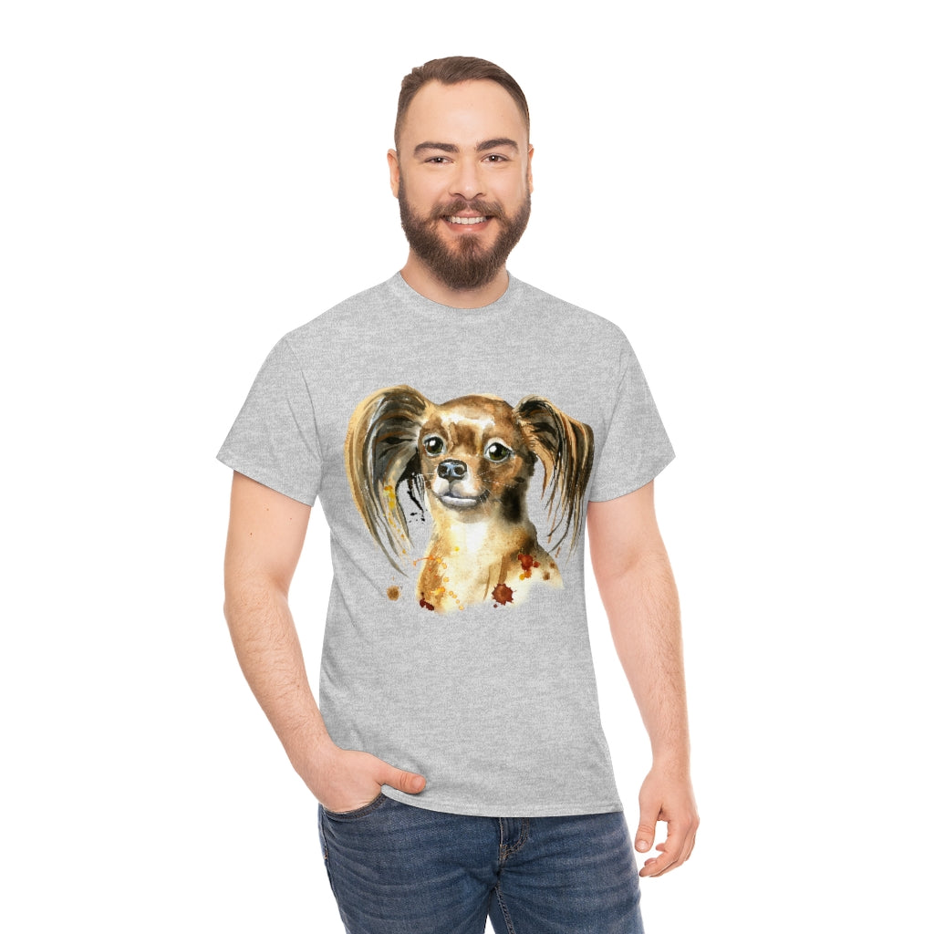 Papillon Dog Portrait - Water color - Unisex Heavy Cotton Tee