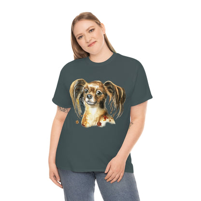 Papillon Dog Portrait - Water color - Unisex Heavy Cotton Tee