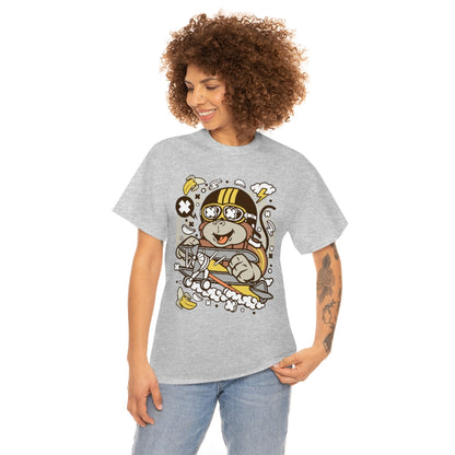 Cartoon Mad Monkey Pilot - Unisex Heavy Cotton Tee