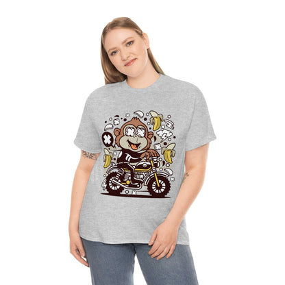 Cartoon Mad Monkey Motocrosser - Unisex Heavy Cotton Tee