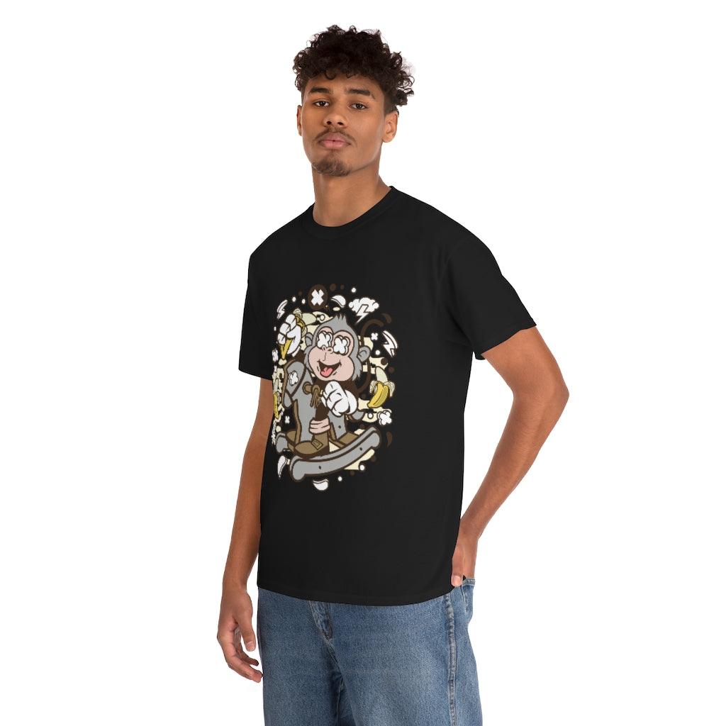 Cartoon Mad Monkey Rocking Horse - Unisex Heavy Cotton Tee