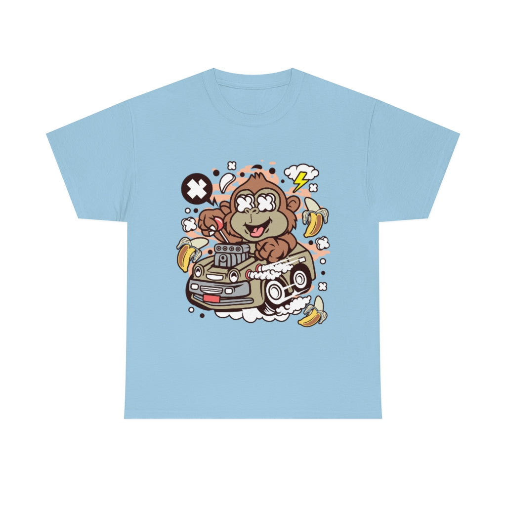 Cartoon Mad Monkey Hotrod - Unisex Heavy Cotton Tee