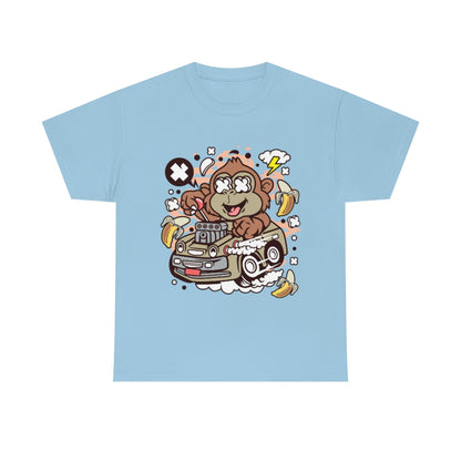 Cartoon Mad Monkey Hotrod - Unisex Heavy Cotton Tee