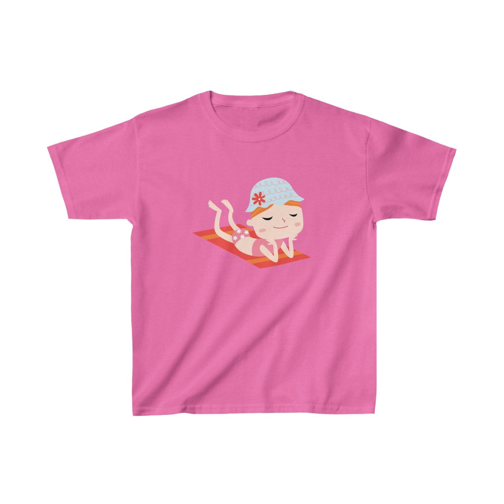 Cartoon Girl on Beach Towel - Kids Heavy Cotton™ Tee