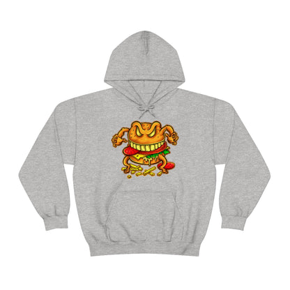 Cartoon Art - Evil Deluxe Cheese Burger - Unisex Heavy Blend™ Hooded Sweatshirt