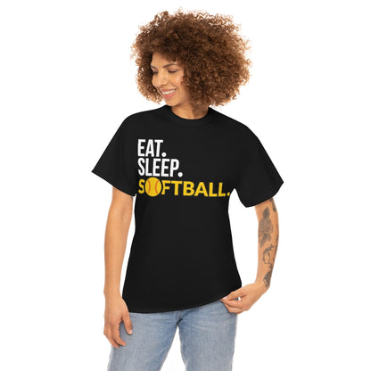 Eat Sleep Softball - Ball motif - Unisex Heavy Cotton Tee