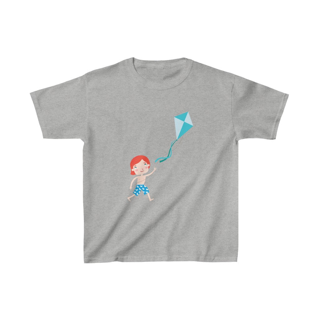 Cartoon Kid with Kite - Kids Heavy Cotton™ Tee