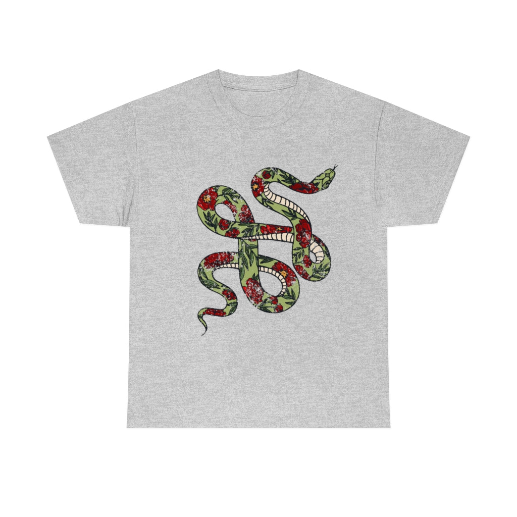 Tattooed Snake Red Flowers distressed - Unisex Heavy Cotton Tee