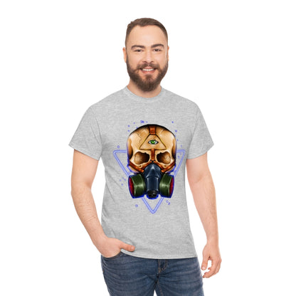 Neon Skull in Gasmask - Unisex Heavy Cotton Tee