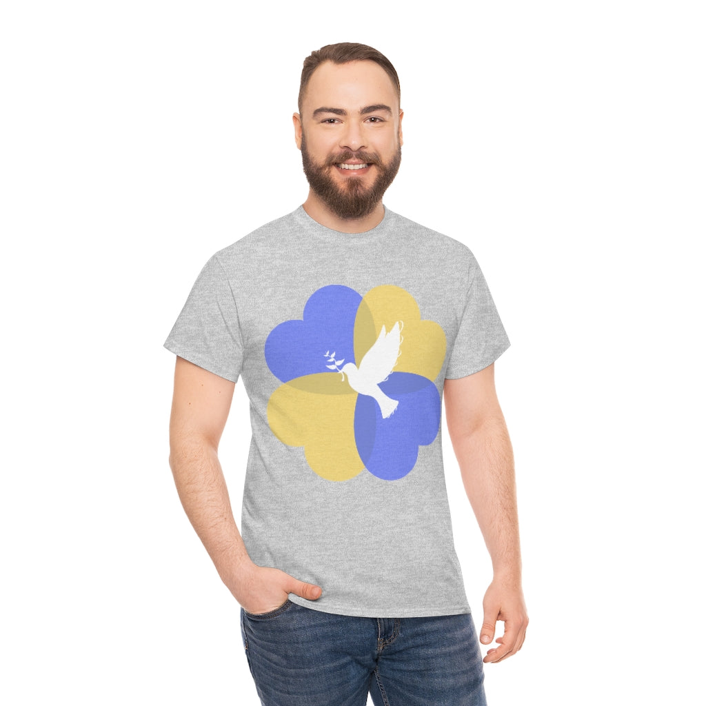 Ukraine Peace Dove and Love Hearts - Unisex Heavy Cotton Tee