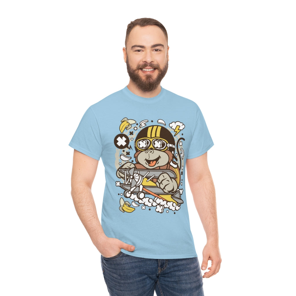 Cartoon Mad Monkey Pilot - Unisex Heavy Cotton Tee