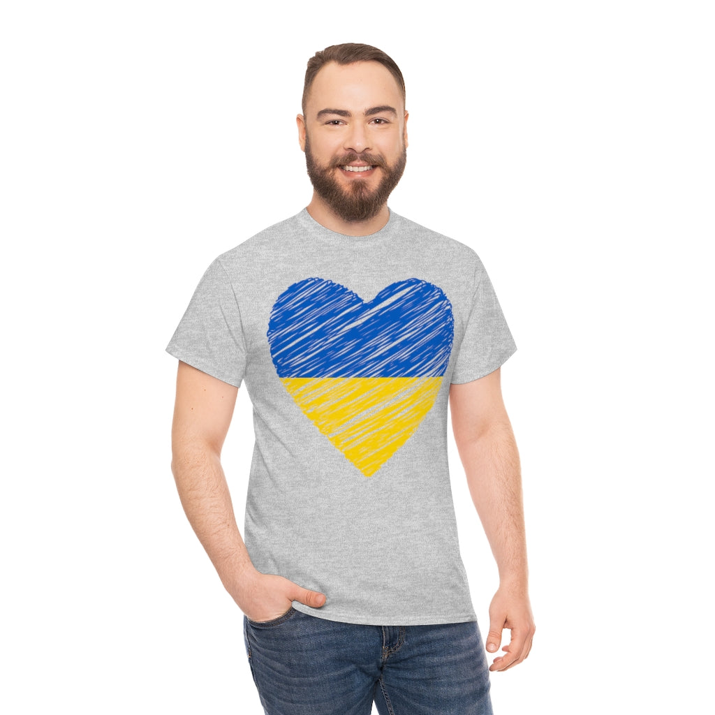 Blue and Yellow Heart - Unisex Heavy Cotton Tee