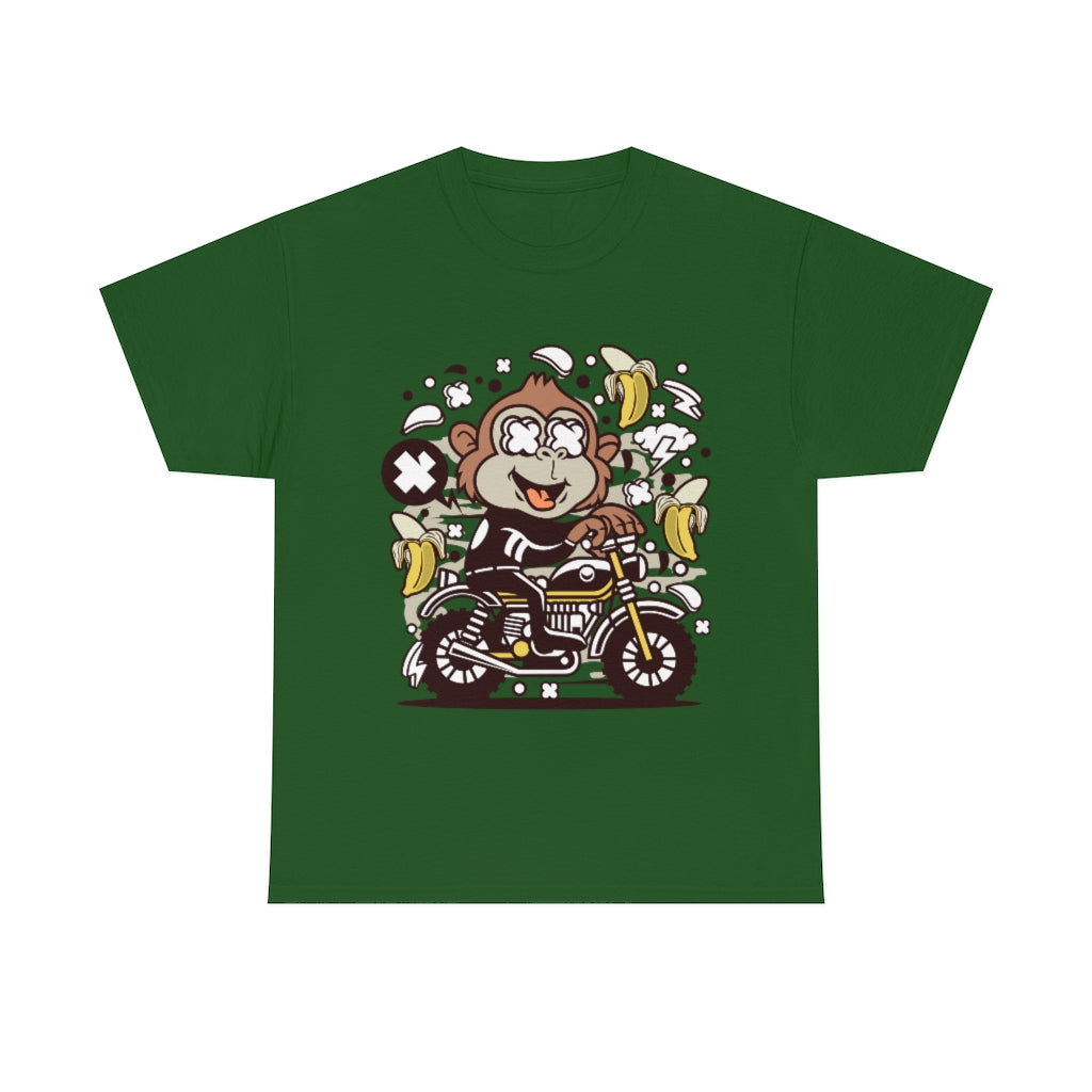 Cartoon Mad Monkey Motocrosser - Unisex Heavy Cotton Tee