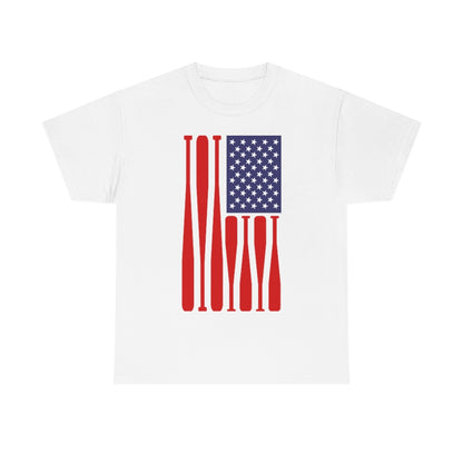 USA Flag Baseball Bats - Unisex Cotton Tee