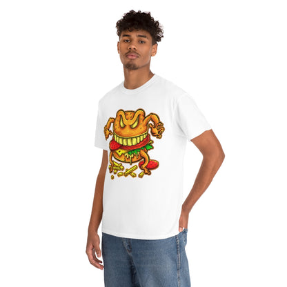 Cartoon Art - Evil Deluxe Cheese Burger - Unisex Heavy Cotton Tee