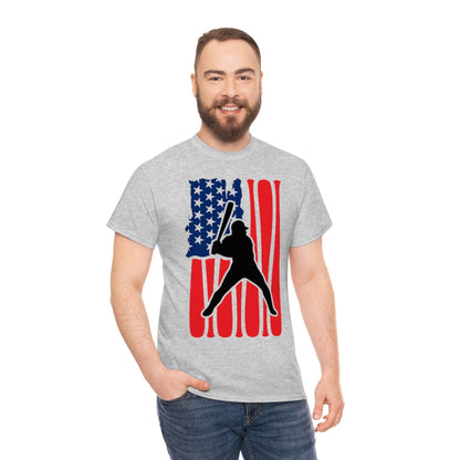 Baseball - Batter - USA Flag - Unisex Cotton Tee