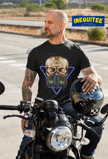 Neon Skull in Gasmask - Unisex Heavy Cotton Tee