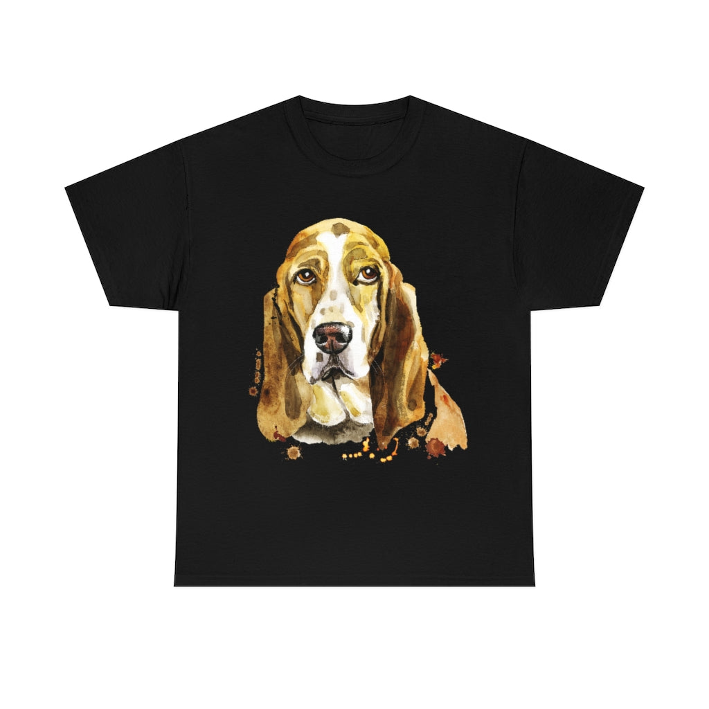 Bassett Hound Dog Portrait - Water color - Unisex Heavy Cotton Tee