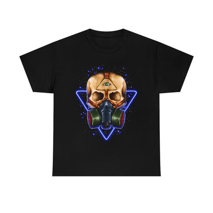 Neon Skull in Gasmask - Unisex Heavy Cotton Tee