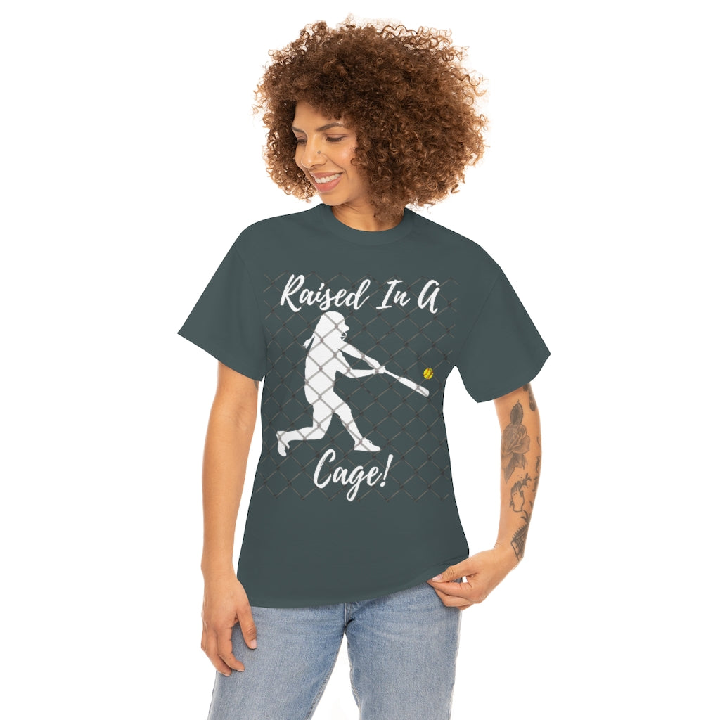 Softball Raised in a Cage - Unisex Cotton Tee