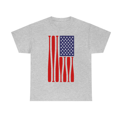 USA Flag Baseball Bats - Unisex Cotton Tee