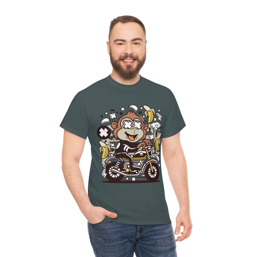 Cartoon Mad Monkey Motocrosser - Unisex Heavy Cotton Tee