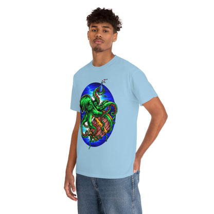 Cartoon Art - Octopus on the Rum - Unisex Heavy Cotton Tee