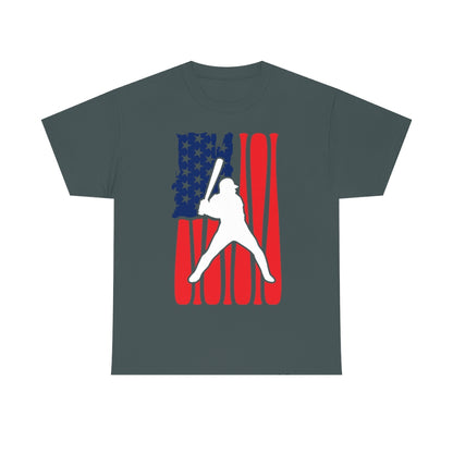 Baseball - Batter - USA Flag - Unisex Cotton Tee