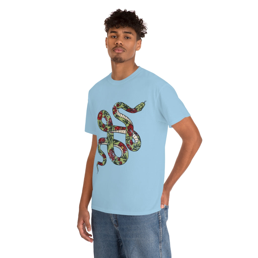 Tattooed Snake Red Flowers distressed - Unisex Heavy Cotton Tee