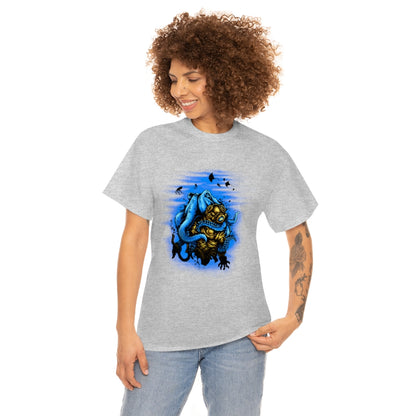 Cartoon Art - Octopus Captures Divers - Unisex Heavy Cotton Tee