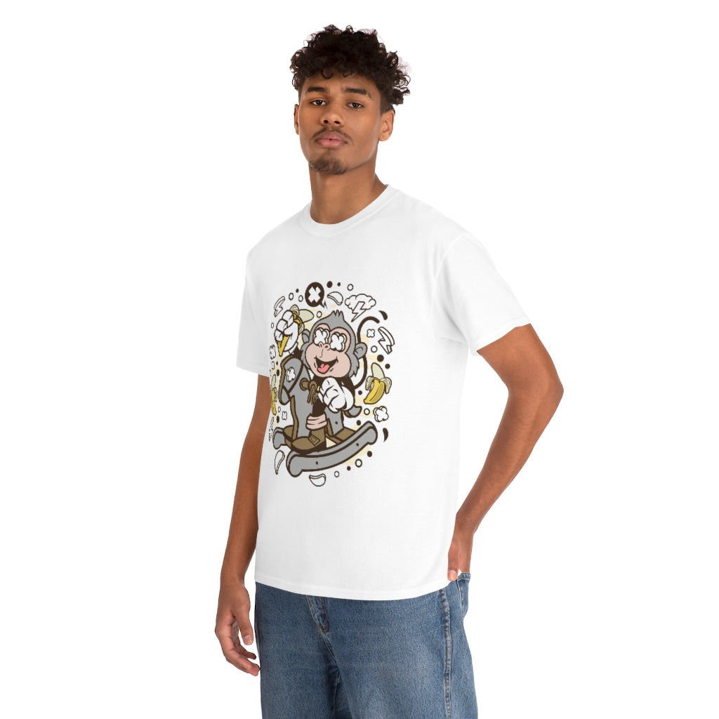 Cartoon Mad Monkey Rocking Horse - Unisex Heavy Cotton Tee