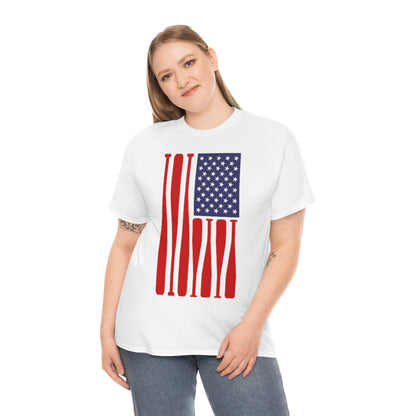 USA Flag Baseball Bats - Unisex Cotton Tee