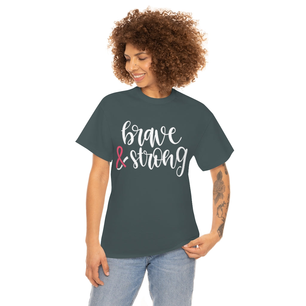 Brave & Strong - Pink Ribbon - Unisex Heavy Cotton Tee