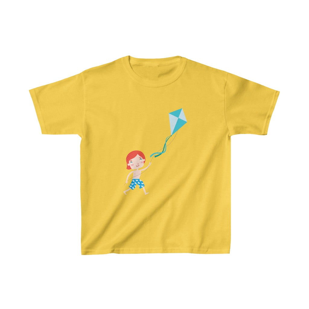 Cartoon Kid with Kite - Kids Heavy Cotton™ Tee