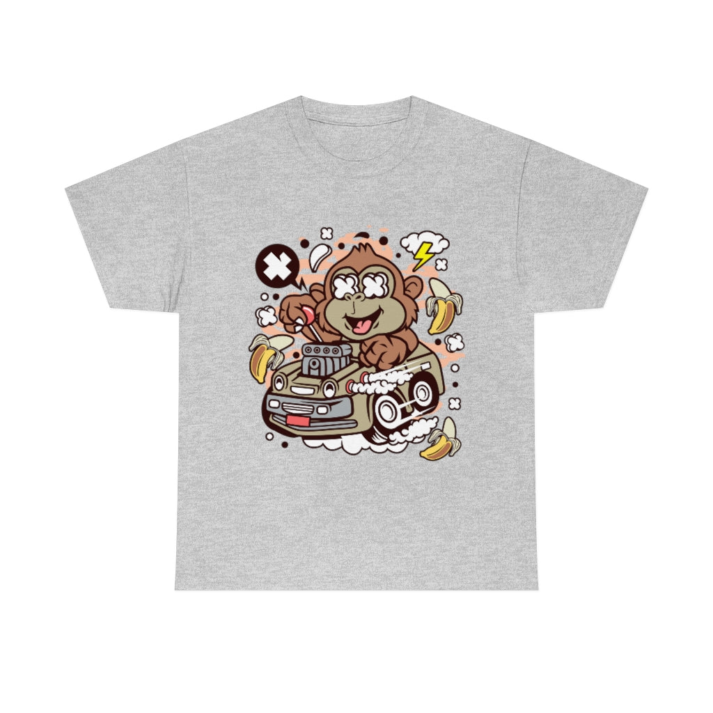 Cartoon Mad Monkey Hotrod - Unisex Heavy Cotton Tee