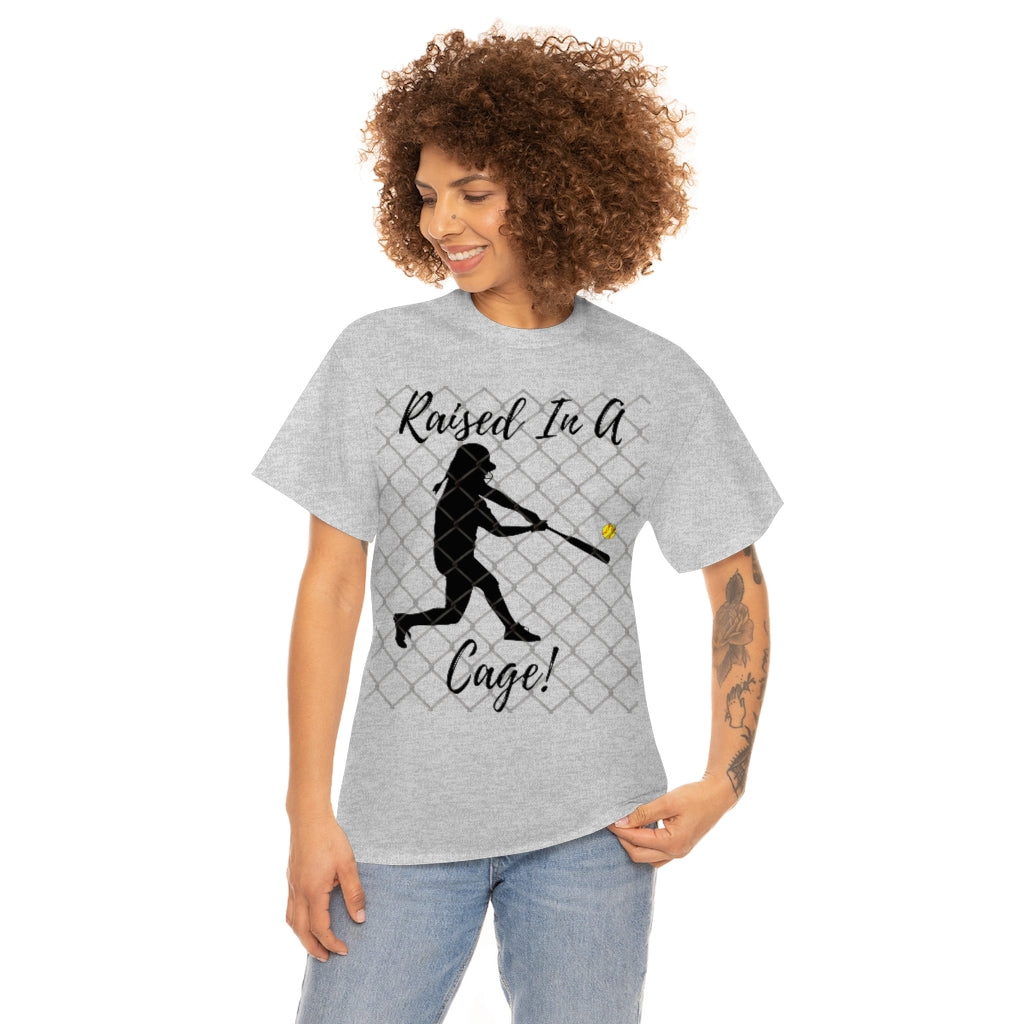 Softball Raised in a Cage - Unisex Cotton Tee