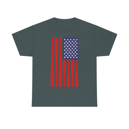 USA Flag Baseball Bats - Unisex Cotton Tee