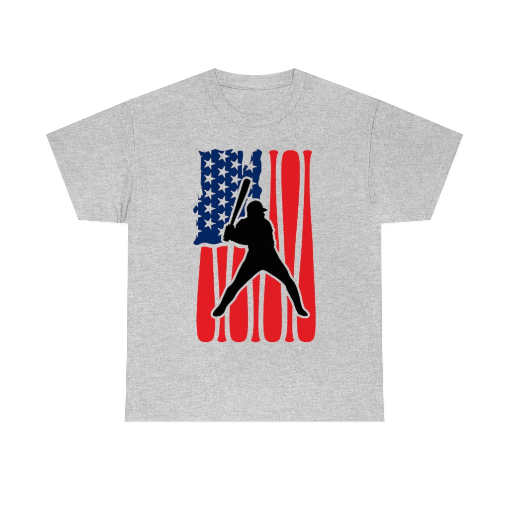 Baseball - Batter - USA Flag - Unisex Cotton Tee