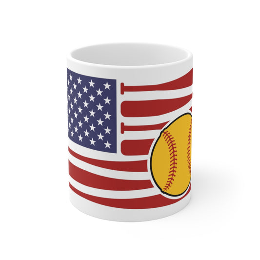 USA Flag Softball - Ceramic Mug 11oz