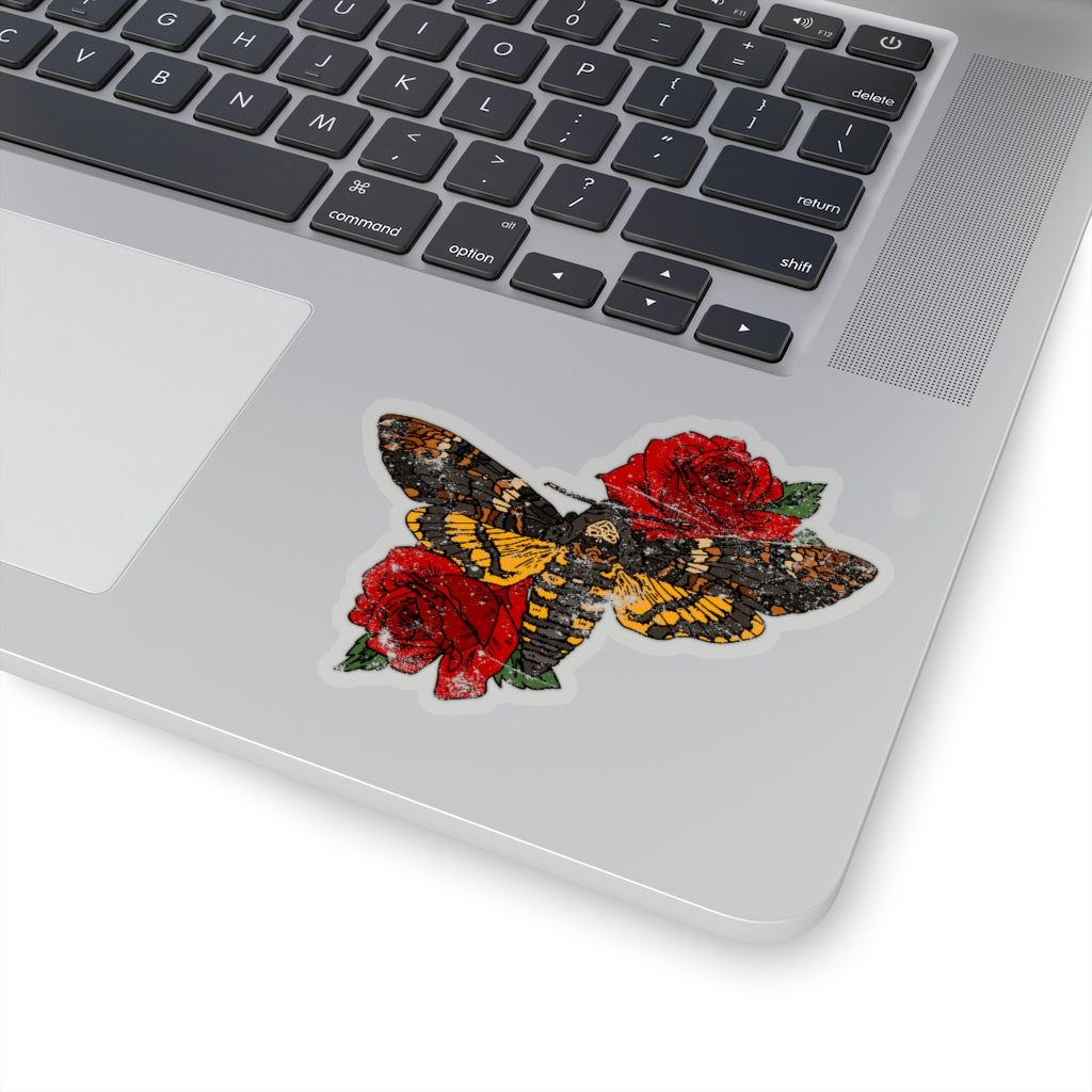 Distressed Moth & Roses Tattoo Art Motif- Kiss-Cut Stickers