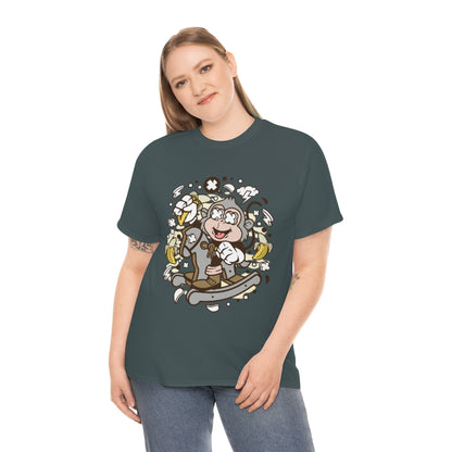 Cartoon Mad Monkey Rocking Horse - Unisex Heavy Cotton Tee