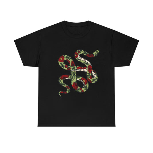 Tattooed Snake Red Flowers distressed - Unisex Heavy Cotton Tee