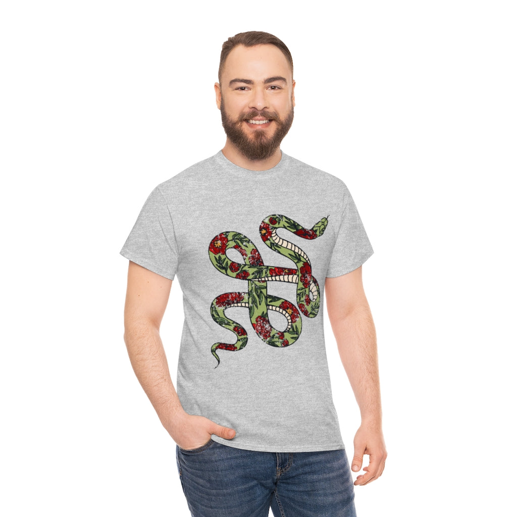 Tattooed Snake Red Flowers distressed - Unisex Heavy Cotton Tee