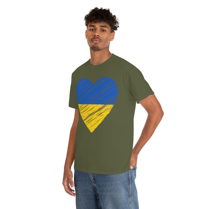 Blue and Yellow Heart - Unisex Heavy Cotton Tee