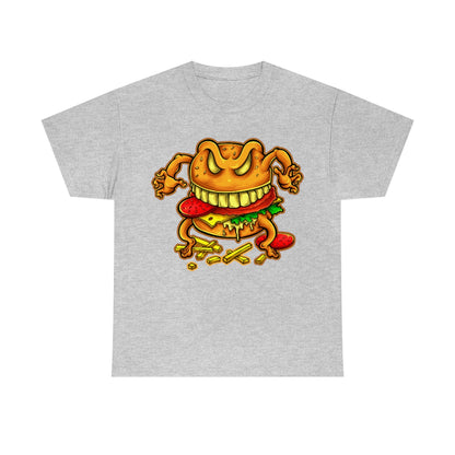 Cartoon Art - Evil Deluxe Cheese Burger - Unisex Heavy Cotton Tee