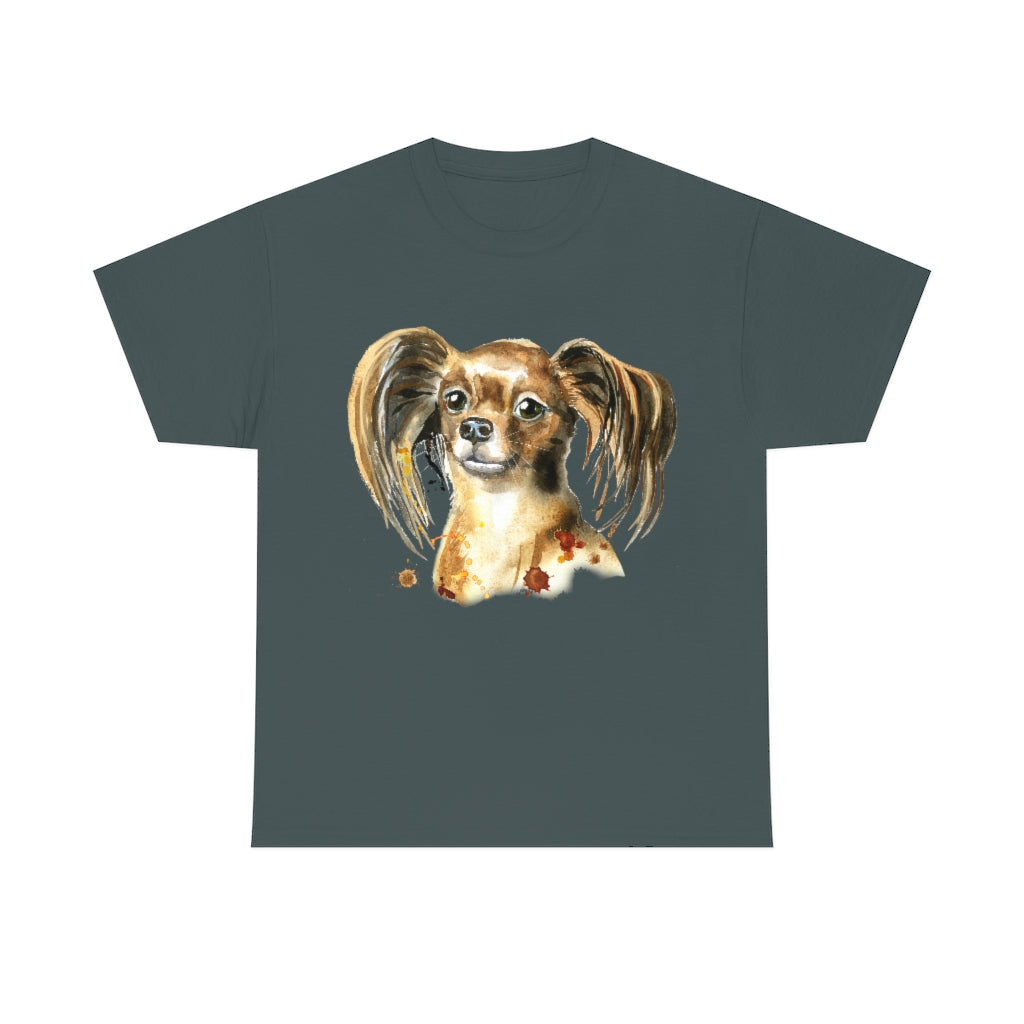 Papillon Dog Portrait - Water color - Unisex Heavy Cotton Tee