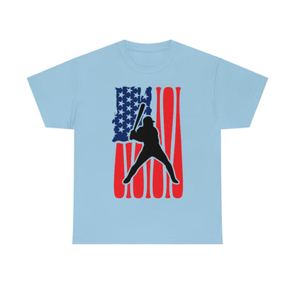 Baseball - Batter - USA Flag - Unisex Cotton Tee