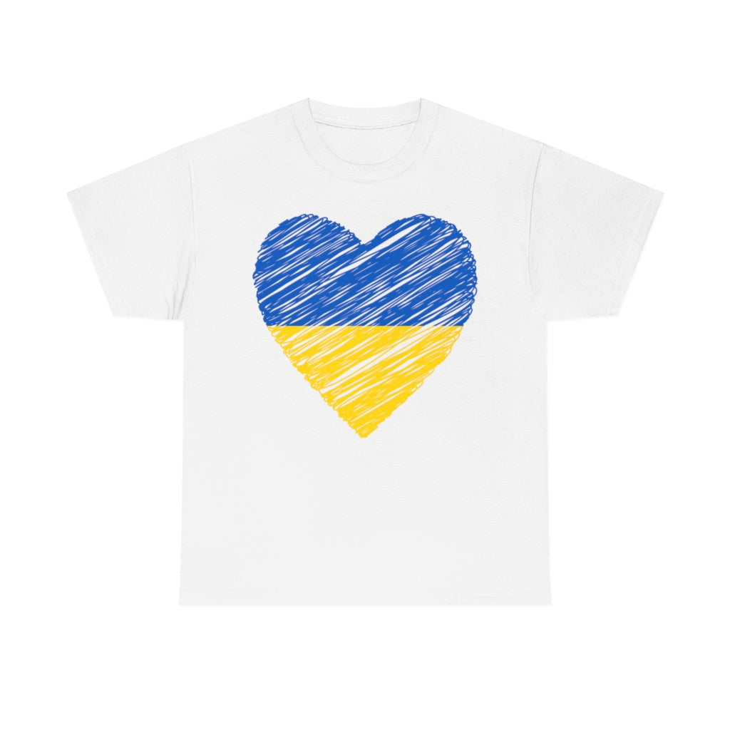 Blue and Yellow Heart - Unisex Heavy Cotton Tee